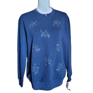 Hasting & Smith Women's Pullover Sweatshirt Floral Embroidery Sz XL